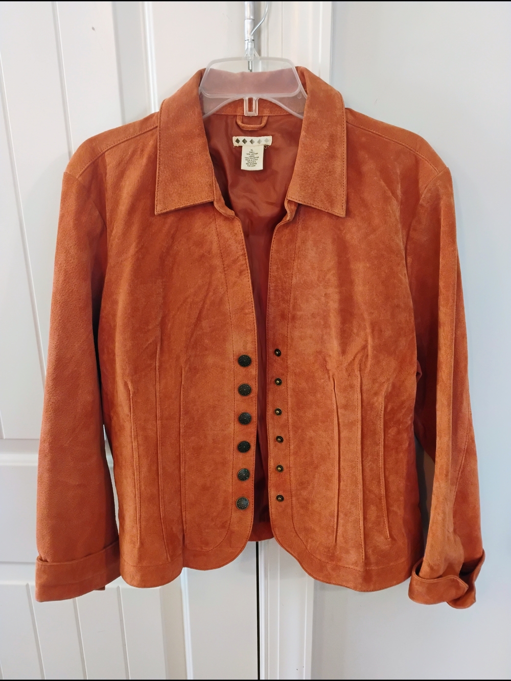 Vintage Women's 100 Percent Suede Leather Rust Cognac Button Front Jacket XLG - Picture 15 of 16